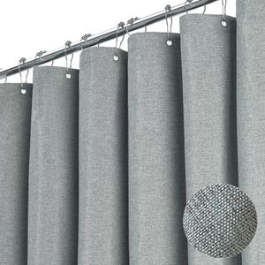 K-água cortina de chuveiro elegante engrossar cinza imitação de linho cortinas de poliéster à prova d'água para banheiro com ganchos japonês 220cm 240108