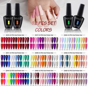 ネイルコ12pcs/setジェルマニキュア15ml ledジェルクオフuvジェルワニスレッドカラーグリッターネイルジェルポリッシュディーネイルアートラッカー240108