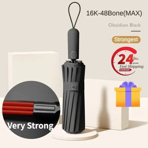 Guarda-chuva dobrável automático reforçado à prova de vento forte 16K para homens 163248 Guarda-sol ósseo resistente ao vento e à água 240109