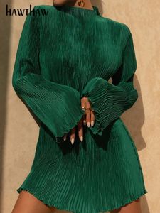 Hawthaw feminino elegante manga longa streetwear bodycon verde outono mini vestido roupas de outono itens por atacado para negócios 240109