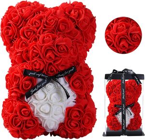 Urso de rosa de alta qualidade, flores artificiais, rosa, urso de pelúcia, presentes de dia dos namorados para mãe, esposa ou crianças, presentes de aniversário