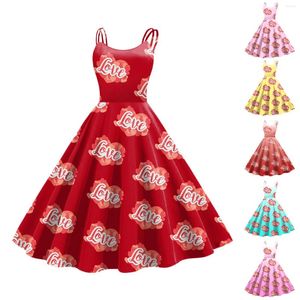 Casual Dresses Elegant Valentines Day Love Printed A Line Flare Dress for Women Sleeveless Kne Length Sexig Vasidos