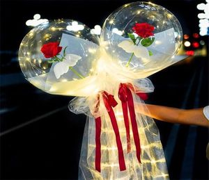 LED LUININ BALLOON GÜL BOUQUET şeffaf Bobo Ball Rose Valentines Günü Hediye Partisi Düğün Dekorasyon Balonları DEWE2939601339