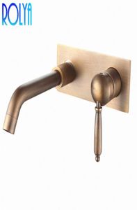 Rolya Vintage Antique Brass Single Handle Wall Mounted Basin Faucet Old Style Bathroom Sink Mixer Tap Set4817974