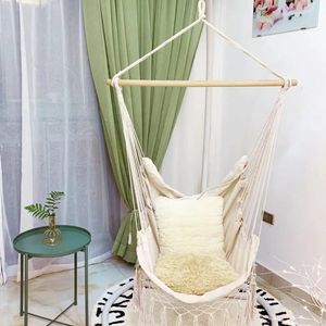 Inomhus utomhus tofsar Hammock Garden Patio White Cotton Swing Chair Bedroom Romantic Hanging Bed Beach Hammocks 240109