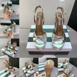 Plateau Metallic Platform Peep-Toe chunky block sandals high heels plaque strap heeled Pumps Ankle 14cm women luxury designer shoes women factory foot 78aP#