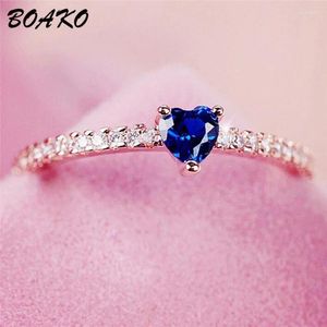 Med sidogenar Boako Heart Stone Stapble Ring Micro Pave CZ Crystal for Women Valentine's Day Gift Engagement Wedding Jewelry Anillos