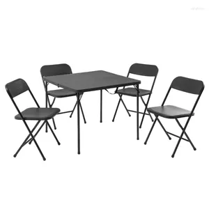 Camp Furniture Mainstays 5-teiliges Klapptisch-Set aus Kunstharzkarton und vier Stühlen für die Terrasse, Schwarz