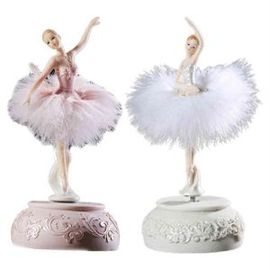 Ballerina Music Box Ballet Girl Rotating Music Box Feather Kirt Ballerina Rotating Music Box Figur Heminredning Y211229258V