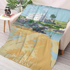 Filtar Burgh Island Devon Throw Filt 3D Tryckt SOffa sovrum Dekorativa barn Vuxen Julgåva