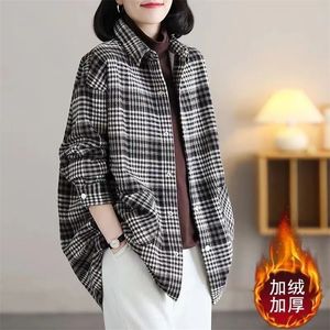 Ladies Tops and Blouses Fashion Spring Autumn Plaid Fleecing Women's Shirts Elegant Shirt for Women Long Sleeve Coat 240109