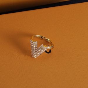 With BOX Band Rings 18K V gold material will never fade pearl ring luxury brand official reproductions jewelry rings adjust size