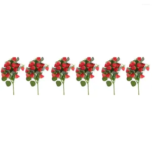 Decorative Flowers 6 Pcs Strawberry Floral Arrangement Decor Artificial Stems For Party