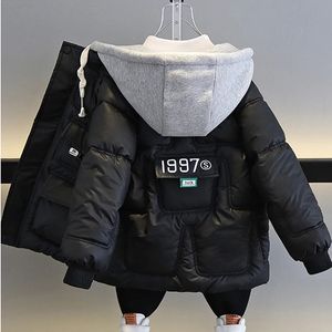 Genç kış erkekleri ceket aşağı sıcak moda bebek ceket tutun kapşonlu fermuar dış giyim doğum günü hediyesi 414 yıl çocuk kıyafetleri 240108
