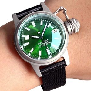 Relógios de pulso Relógio de mergulhador militar homens sapo homem 36mm relógio de pulso automático cúpula vidro safira nh35 movimento grande coroa sandblast