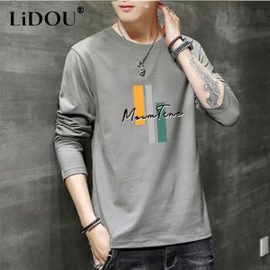 Pure Cotton Long Sleeve Men's T-shirt Loose Casual Harajuku Y2K Fashion O-Neck Top Full Matching Men's Clothing T-Shirt 230711