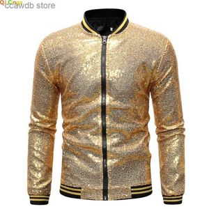 Herrjackor guld glitter paljett jacka mäns baseball krage blixtlås switch rock röd blå silver överrock manlig ytterkläder xs-xxxl xxxxl t240109