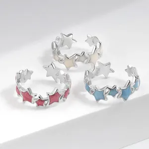 Anéis de cluster Panjbj 925 Sterling Silve Gotejamento Esmalte Estrela Anel para Mulheres Menina Presente Geometria Irregular Design Versátil Jóias Drop