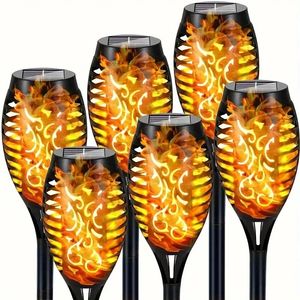 6pc 12LED Solar Flame Torch Light Flickering Light Waterproof Garden Decoration Outdoor Lawn Path Yard Patio Floor Lamp