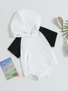 Salıncaklar yingingni bebek kız erkek erkekler kısa kollu yaz kıyafetleri kapşonlu cep renk takım elbise (siyah 18-24 ay)