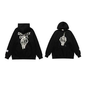 Autumnwinter New Galler Gold Stamped Letter Skeleton Hand Bone Print Plush Hooded Sweater Unisex1