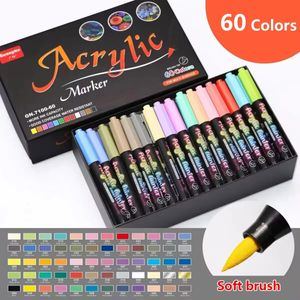 Акриловые маркеры 12-60 цветов для художественных эскизов, кисть для рисования манги, ручка для скрапбукинга, канцелярские товары, художественные принадлежности, цвета, надписи 240108