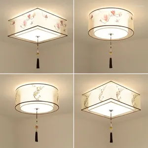 Plafoniere Lampada in tessuto minimalista Soggiorno Camera da letto Sala da pranzo Quadrato circolare Cinese Apparecchio di illuminazione quotidiano E27