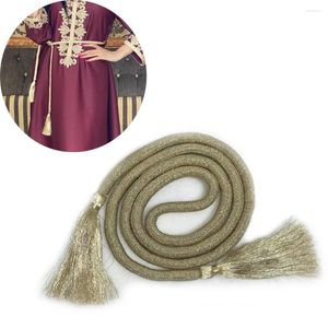 Bälten 180 cm guld Silk Tassel Midjeband Bälte Kvinnor Muslim Dekorerade midjerep Damer Sash för Abaya Dress Fashion Accessories Dubai