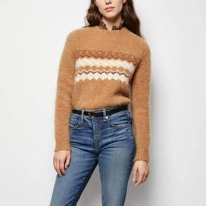 Diamentowy wzór fali kontrolnej Focked Alpaca Blend Sweter Kobiety luźne załoga szyi pullover 240104