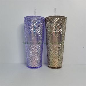 Starbucks Double Champagne Cup Straw Cup 710ml Tumblers Sereia Plástico Água Fria Copos de Café Presente Caneca Pink263J