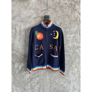 Casablanca gola alta cardigan jaqueta casual solto com zíper camisola masculina e feminina designer casacos de malha