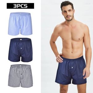 Cuecas 3 pçs masculino homewear calcinha impressão xadrez calcinha listrado briefs homens boxer shorts conforto boxers casual solto roupa interior