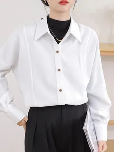 Women's Blouses QOERLIN Quality Brushed White Shirts Women Thick Cordory Blouse Office Ladies Long Sleeve Single-Breasted Button Up Tops