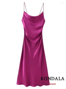Повседневные платья KONDALA, винтажное однотонное розовое модное платье 2024, плиссированное женское платье на бретельках, осеннее элегантное сексуальное роскошное длинное вечернее платье