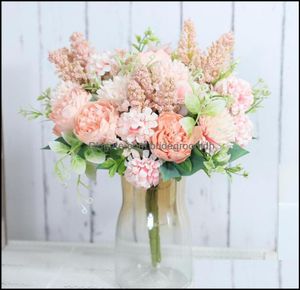 Flores de casamento fontes de festa eventos rosas artificiais peônia de seda branca de alta qualidade céu azul noiva buquê decoração flor falsa home5155197
