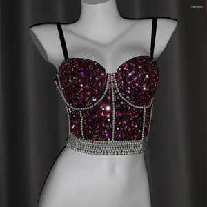 Kvinnors tankar mode färgade diamant nagelpärlor bustier pärlor skjuter upp korsett bröllopsfest sommar bh beskuren toppväst