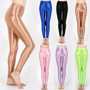 Kvinnors byxor stor storlek glansiga glans leggings ultratunn nio-punkts blyerts kvinnor mode hög midja elastiska tights byxor kvalitet