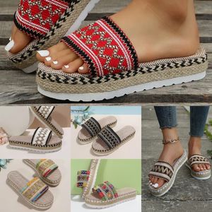 designer slides Ethnic Style Large for Womens mule Thick Bottom Fish Mouth Hemp Rope Candy Color platform Slippers Manufacturer