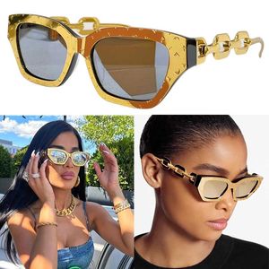 Designer Womens Cat Eye Solglasögon Z1476E Varumärke Fashion Chain Solglasögon Gold Metal Frame Silver Lens Chain Arm Sexiga damer Glasögon med original Box Top Quality