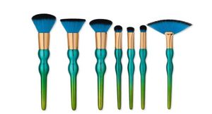 7pcsset Pro Makyaj Fırçaları Set Temel Karıştırma Toz Göz Farı Kontur Kapatıcı Allık Kaş Fırçası Yeşil Mavi Color181F5534894