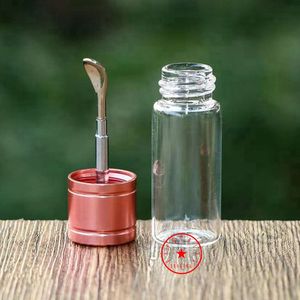 New Colorful Smoking Herb Tobacco Spice Miller Dabber Telescoping Spoon Storage Glass Bottle Stash Seal Case Pocket Pill Jars Snuff Snorter Sniffer Snuffer Pipes