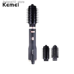 Secadores de cabelo Kemei 2 em 1 Secador de cabelo Escova de ar quente Styler Volumizer Straightener Curler Comb Roller Electric Ion Blow Dryer Brush One-step Q240109