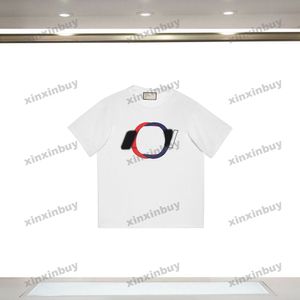 Xinxinbuy 2024 MĘŻCZYZNY PROJEKTACJA TEE TEE TEE DOUBLE LITTRING KOBIETY KOBIETY BARDY BIAŁY NIEBIESKI S-2XL