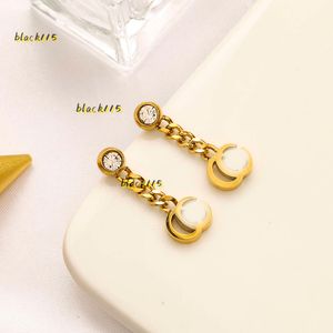 Stud Banhado A Ouro Marca De Luxo Designers Letras Stud Long Eardrop Aço Inoxidável Geométrico Famoso Mulheres Cristal Strass Brinco Casamento Jewerlry Brincos