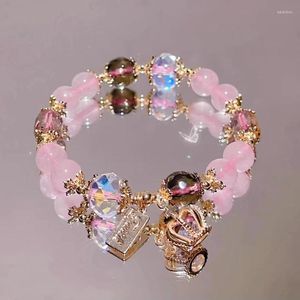 Link Bracelets Positive Fate Reunion Natural Powder Crystal Peach Blossom Wedding Love Starry Sky Crown Bracelet Female Gift