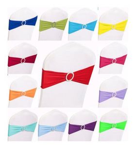 Faixas de cadeira de casamento em elastano multicoloridas, 15 x 35 cm, elásticas removíveis com fivela redonda de diamante decor1471254