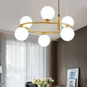 Pendant Lamps Nordic White Glass Chandeliers Parlor Restaurant Lamp Cord Adjustable Gold Black Metal G9 Bulb Home Deco