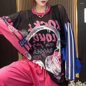 Kadın Tişörtleri Koreli Karikatür Mektubu Baskılı Küleyler Sıradan Gevşek Yaz İnce Yuvarlak Boyun Giysileri Moda Birleştirilmiş Temel Gazlı T-Shirt