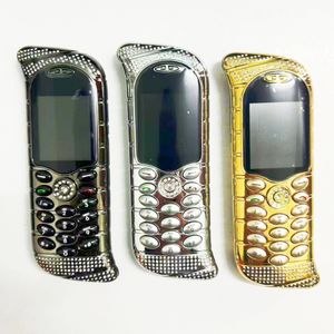 Entsperrtes Diamant-Metall-Handy, luxuriöses klassisches Leder-Quad-Band-Edelstahl-Handy, 2G, GSM, Dual-Sim-Karten, Kamera, Handy, kostenlose Hülle