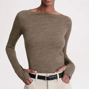Женские футболки, женский ранний весенний текстурированный топ из смеси шерсти, облегающий топ с вырезом лодочкой и длинными рукавами